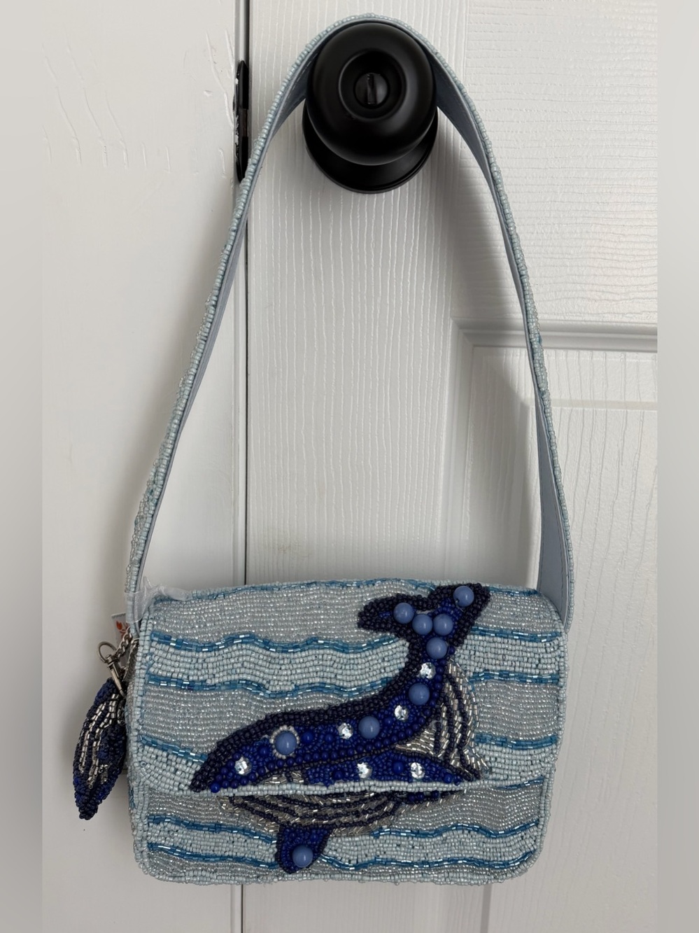 Light Blue Beaded Whale Shoulder Bag